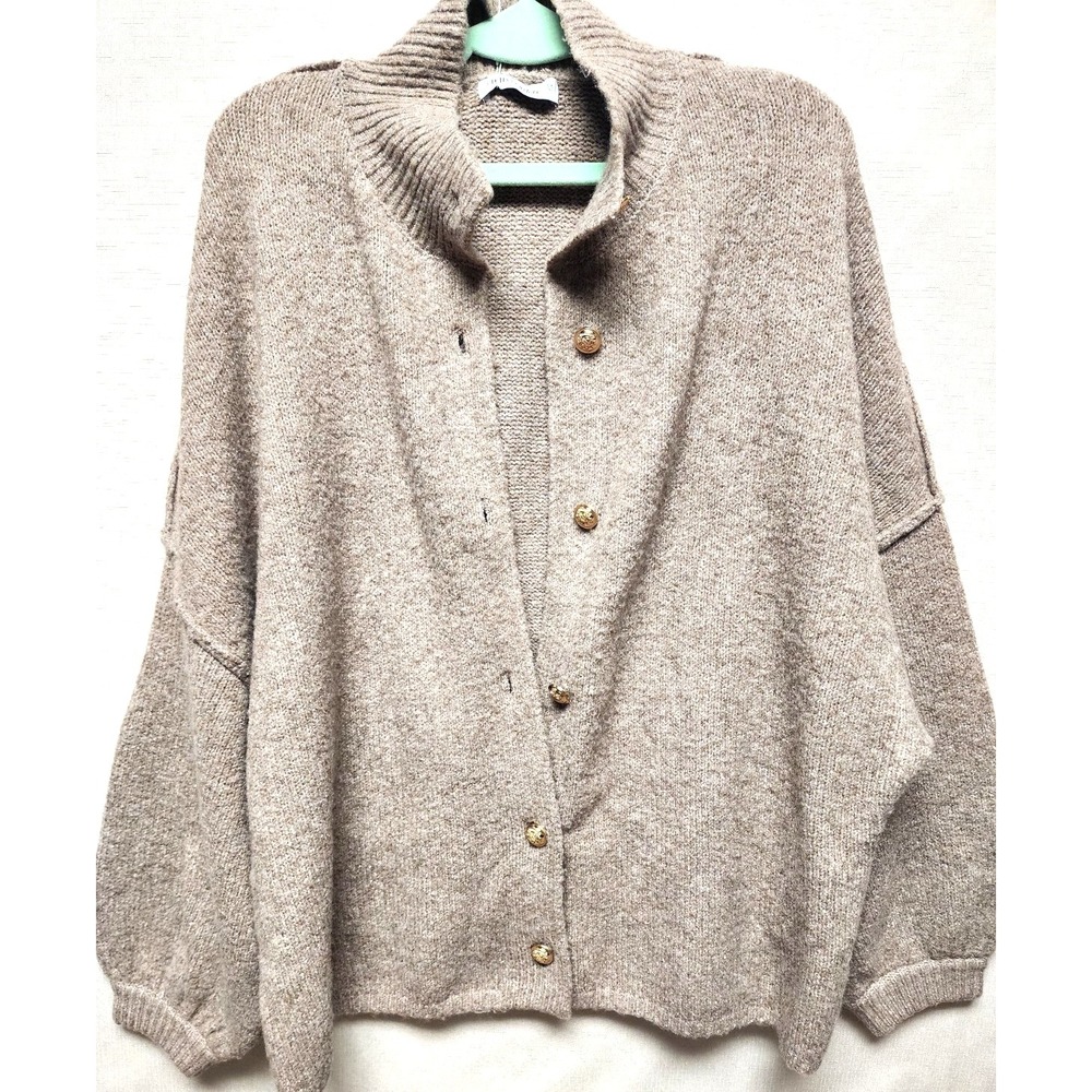 PRETTYGARDEN Oversized Cardigan Mock Neck Chunky Sweater Brown Medium  NWT